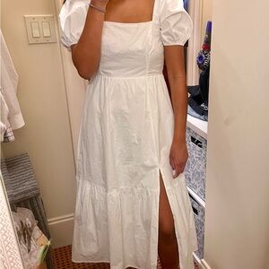 Astr White Puff Sleeve Midi Dress